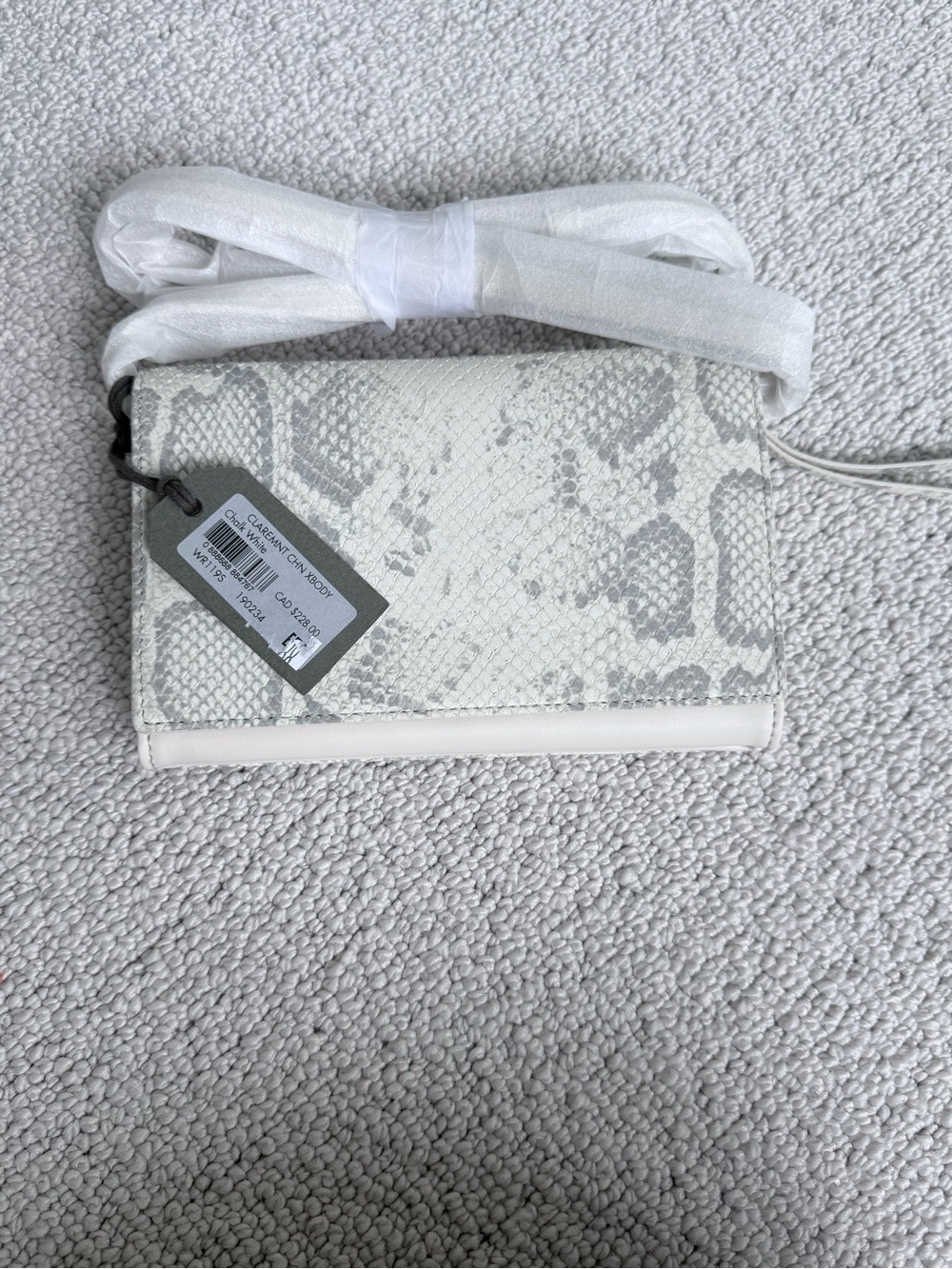 AllSaints White and Light Gray Snake-Print Crossbody Bag